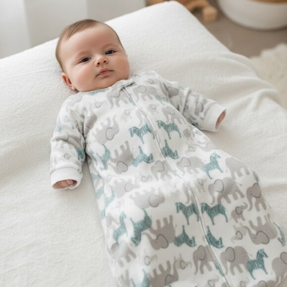 Carters Fleece Sleep Sack 3 6 Months Elephant Zebra Print Zip Up - Picture 1 of 3